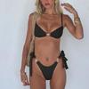 Стильный европейский и американский женский сексуальный купальник бикини однотонного цвета с завязками сзади, 2025