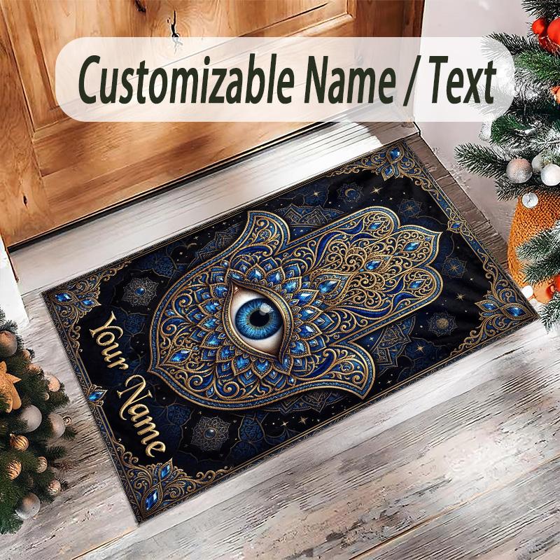 Mandala Theme Crystal Velvet Floor Rug Personalized Custom Name Text Warm Carpet Home Decoration