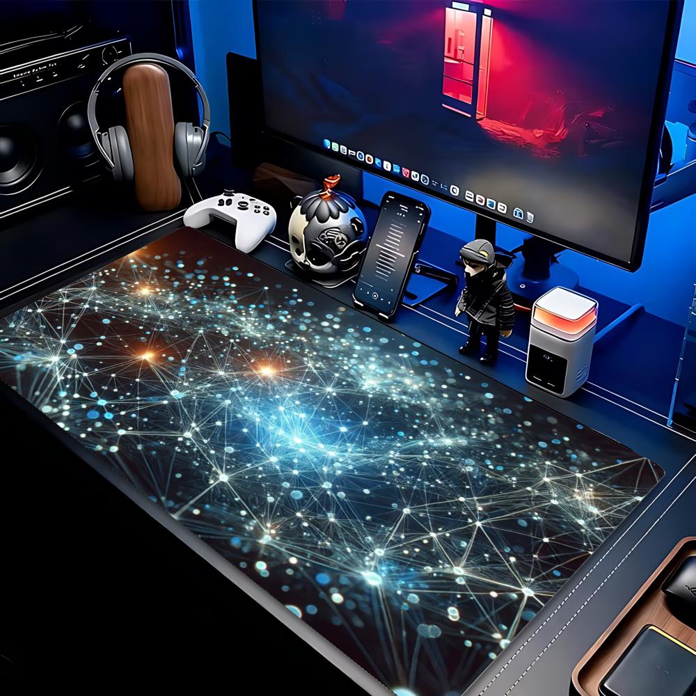 XXL Gaming Mouse Pad Digital Network Particle Tech Art Deskmat Non‑Slip Rubber Keyboard Mats Gamer Mousepad Desk Mats Mausepad