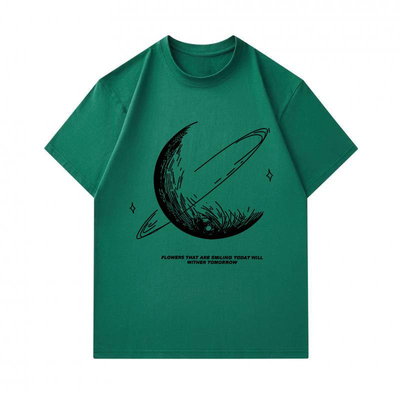 Men's 100% Cotton Crew Neck Short Sleeve T-shirt, Saturn Hand-drawn Sketch Planet Print Casual Tee With Slogan, Comfy Breathable Daily Wear Top For Me