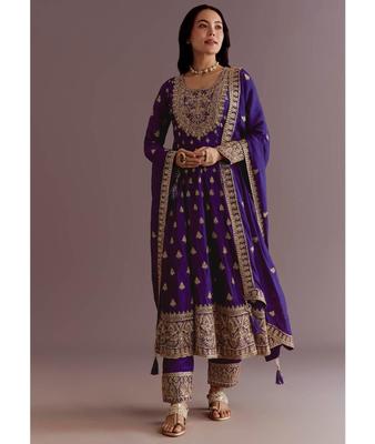 Женский дизайнерский шалиновый шелковый вышитый salwar-костюм Индийский Болливуд Вечерний Salwar Kameez