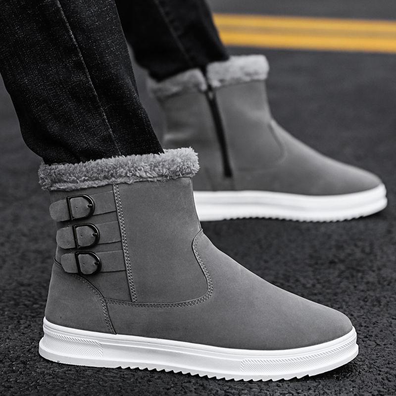 Fashion High-top Snow Boots Men's Winter Plus Velvet Thick Warm Non-slip Cotton Shoes Male Students Fashion Casual Platform Short Boots