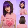 Brown Mixed Purple Bob Synthetic Wig Short Straight Hair Wigs with Bangs Natural Color Women Fake Hair Golden Wig Heat Resistant