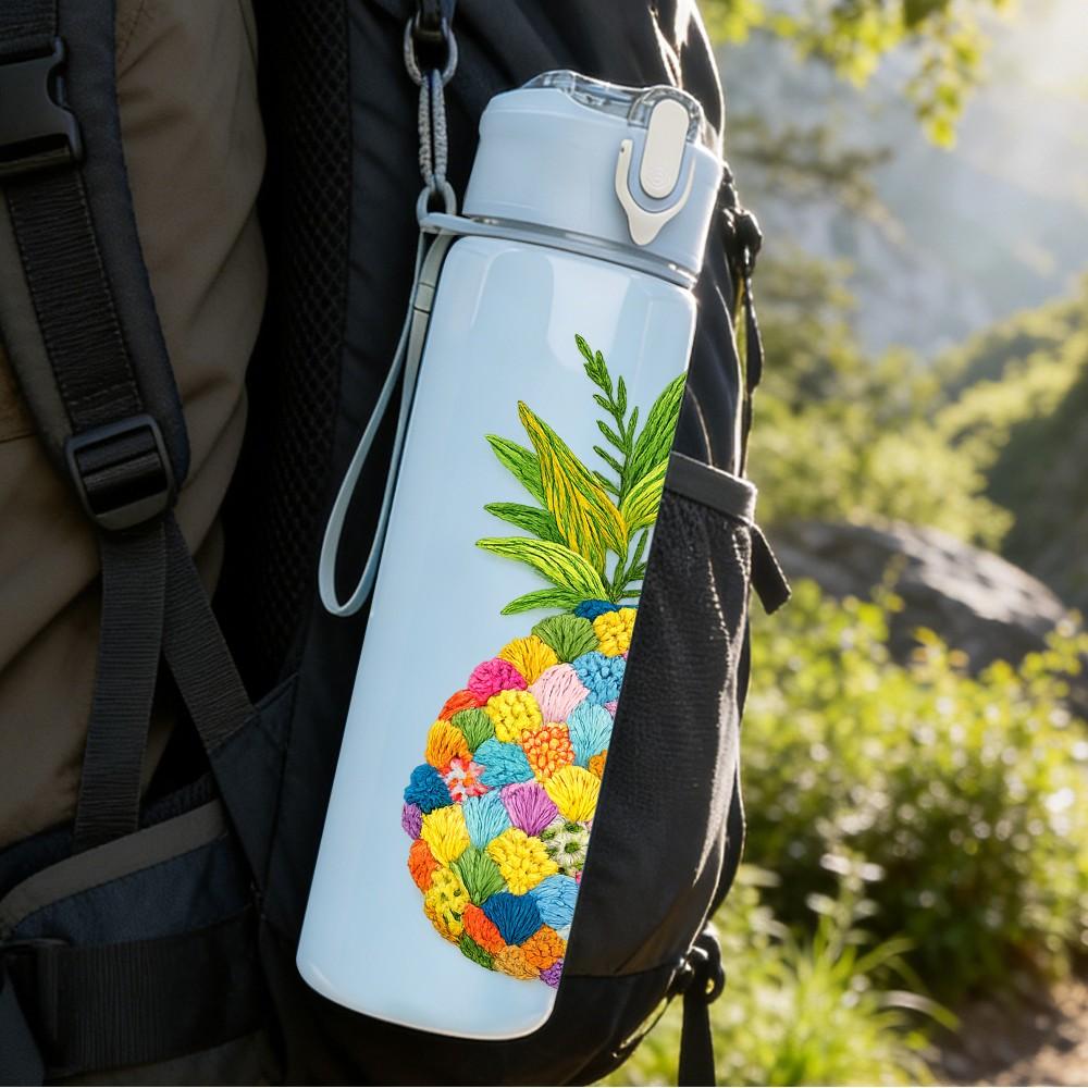 1PC Colorful Pineapple Fruit Art Print 750ml Color Plastic Sports Water Bottle Leakproof Flip Straw Lid Suitable for Sports Office Home Use