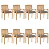 VidaXL Stackable Garden Chairs with Cushions, 8 Pcs, Solid Teak.