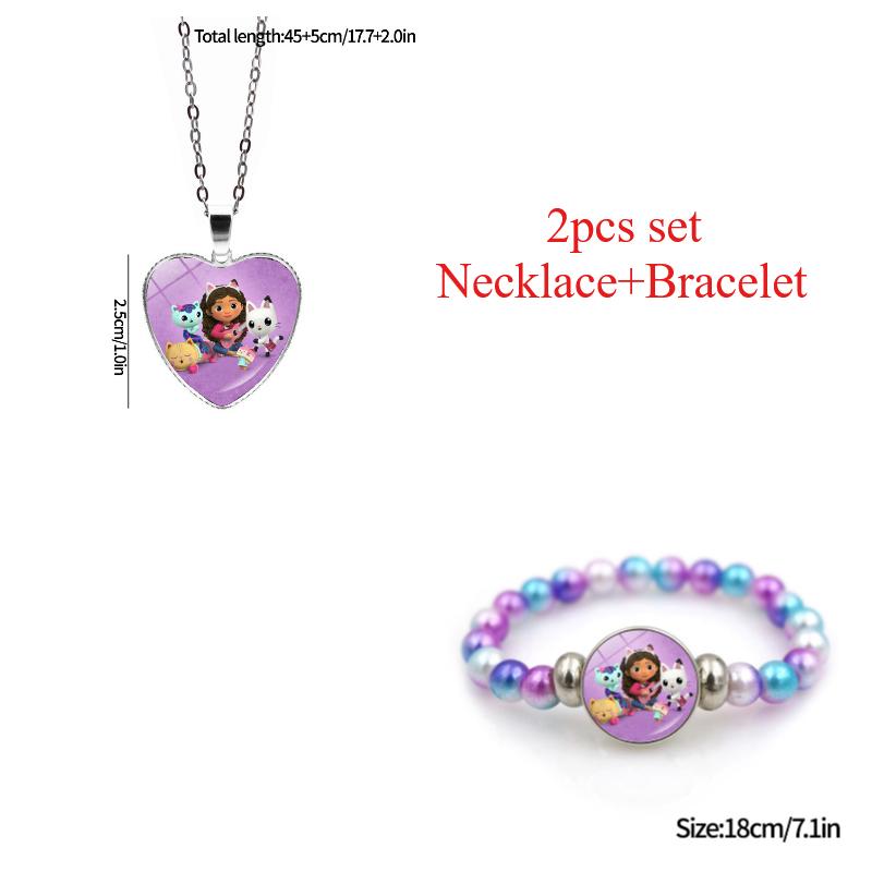 1/2Pcs Cute Gabby Dollhouse Beaded Bracelet Heart Shape Necklace Anime Figure Bracelets Choker Birthday Fans Gift Party Favor