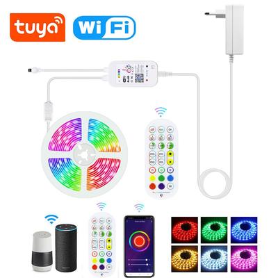Tuya Smart Wireless WiFi Светодиодная лента 12 В RGB 5050 Работает с Alexa Google Home Голосовое управление RGB Светодиодные ленты Гибкая лента с адаптером ЕС или США