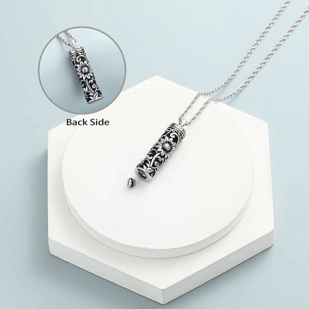 Шайво Ожерелье-урна в форме цилиндра для праха для женщин и мужчин Подсолнух Кремационное ювелирное изделие Флакон Памятный кулон для близкого человека