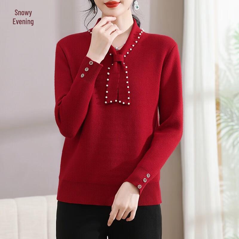 XUEXI Women's Autumn Winter Red Knit Base Layer Sweater