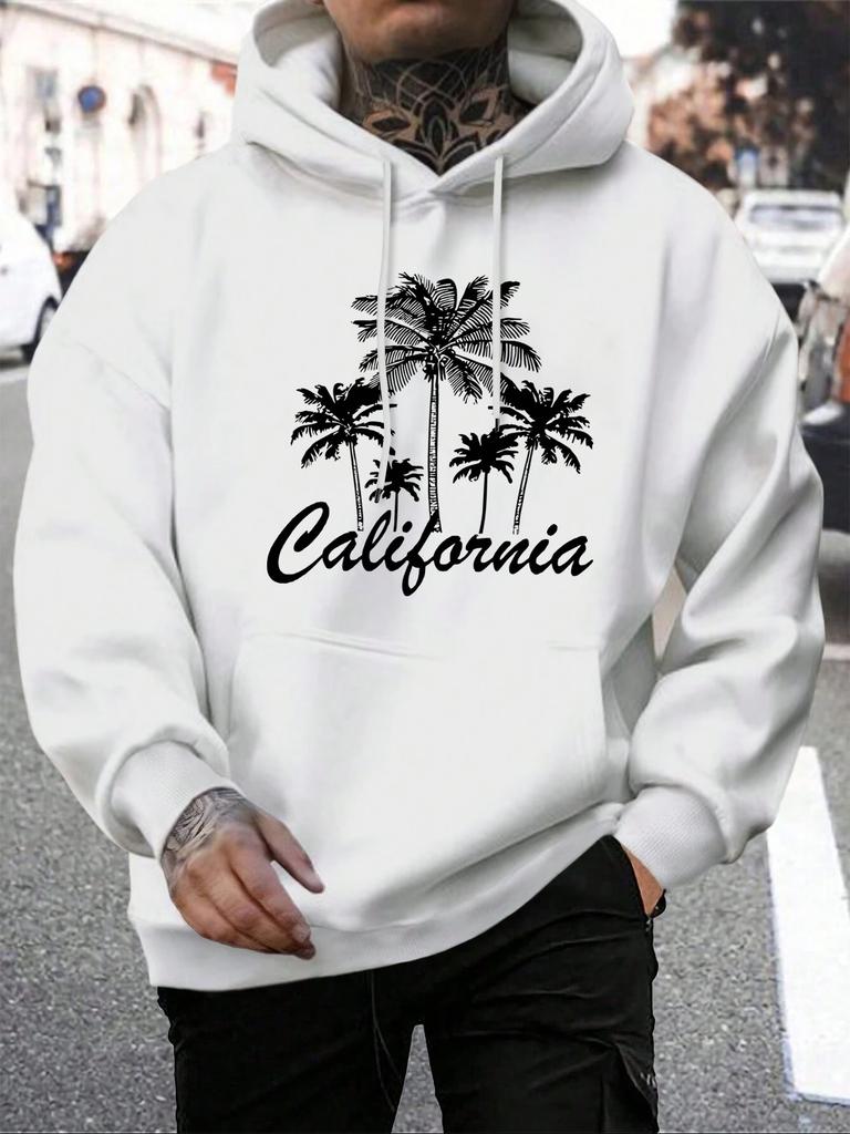 Creative California Coconut Tree Design Men Hoodies All-Match Fleece Hoody Pocket Multicolor Clothes Loose Casual Streetwear