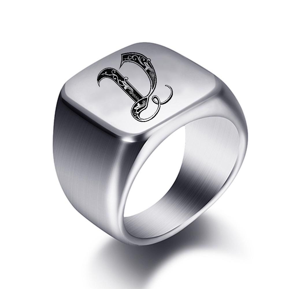 Первоначальная гравировка Индивидуальные кольца для мужчин Нержавеющая сталь Мужская печатка Пустой ювелирный кольцевой ободок Высокополированный Серебристый тон Размер США