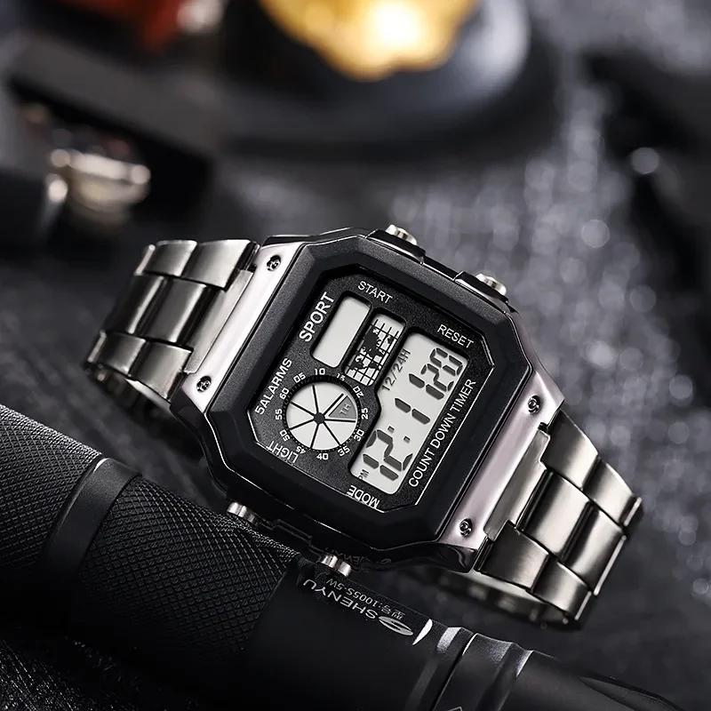 Men's Digital Watch Stainless Steel Strap Sport Watches Men Military Clock LED Sport Wristwatch