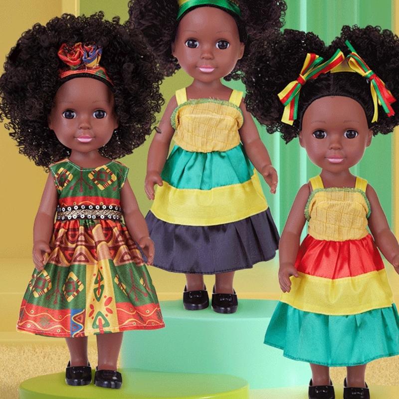 14in Black Baby Doll Nurturing Doll Realistic Handmade Soft African Reborns Toy Child Girl Parenting Game Popular Gift