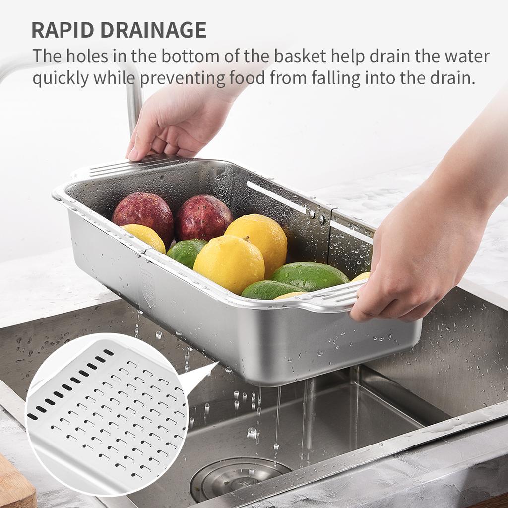 Retractable Sink Drain Strainer 304 Stainless Steel Kitchen Sink Drain Basket for Food Fruits Vegetables Noodle Pasta