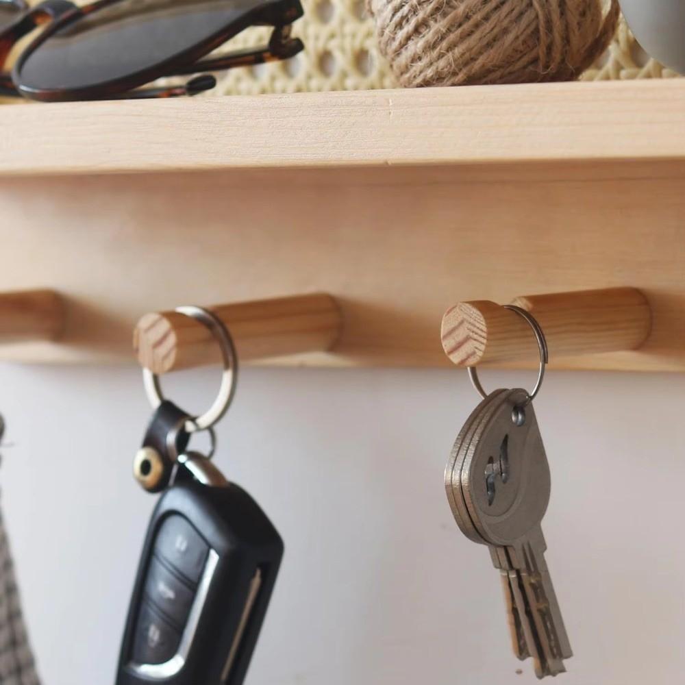 Solid Wood Woven Wall Key Hook Book Newspaper Organization Wall Mounted Magazine Storage Rack Space Saver Rattan Storage Rack
