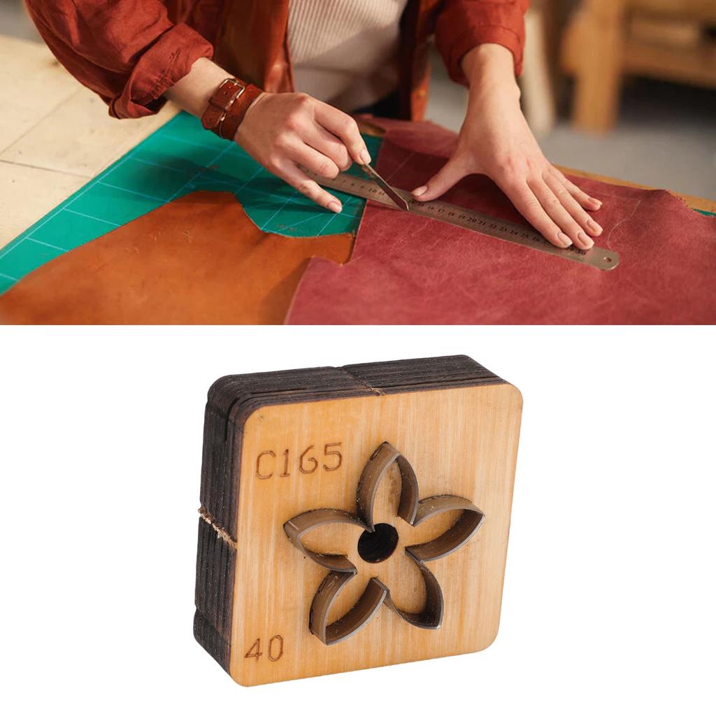 Цветочный штамп для резки кожи   Деревянная основа Углеродистая сталь Форма цветка Штамп для резки кожи для рукоделия