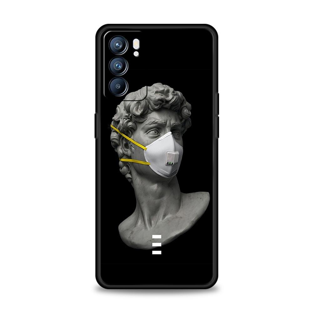 Cartoon Statue Abstract Art Phone Case For Oppo Reno 13 12 11 10 7 F Find X5 X6 A98 A80 A79 A78 A57 A54 A31 A17 Pro 5G Soft TPU