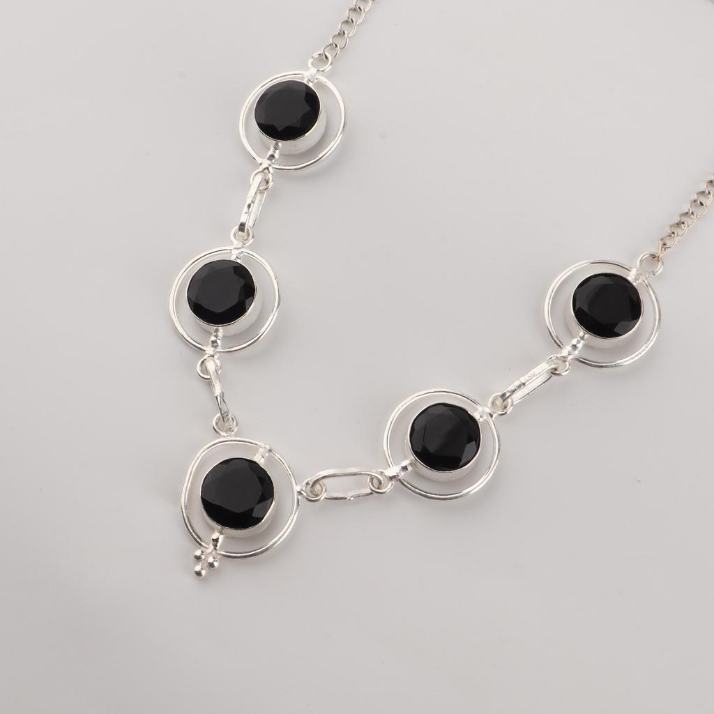 Black Onyx Gemstone Silver Necklace, 925 Sterling Silver Handmade Silver Necklace, Women Wedding Necklace, RN-2-19