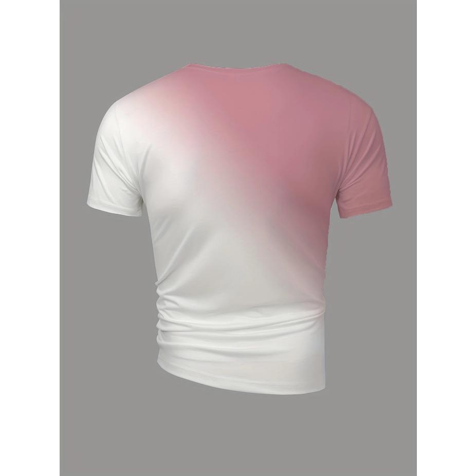 Яркий стиль| Футболка с градиентным рыболовным принтом для мужчин больших и высоких размеров - Повседневная полиэстеровая футболка с коротким рукавом, Летний принт с рыболовной экипировкой и сердцебиением, БОЛЬШОЙ РАЗМЕР