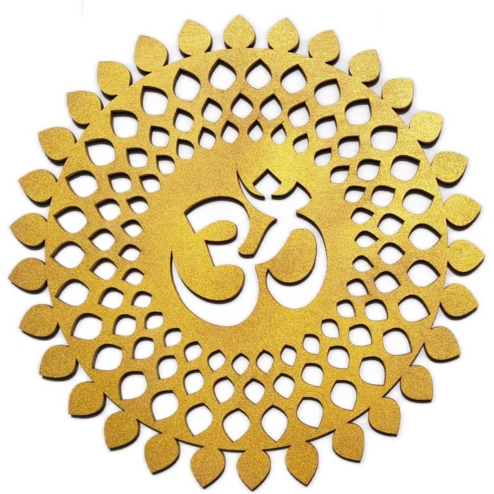Decorative Metal Mandala Wall Art Home Decor Wooden OM Chakra Round Hanging for Living Room Bedroom Office Hotel Temple Gift