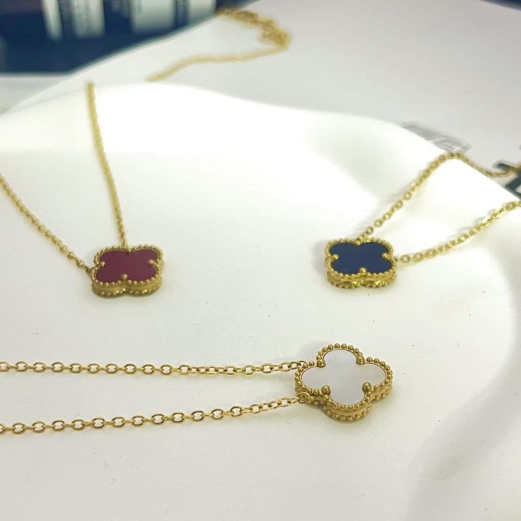 15mm Four-Leaf Clover Necklace Women 18k Double-Sided Collarbone Chain Lucky Pendant Titanium Steel Jewelry