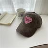 Spring and summer sweet and cool heart-shaped pink embroidered baseball cap versatile retro washed soft top duckbill cap