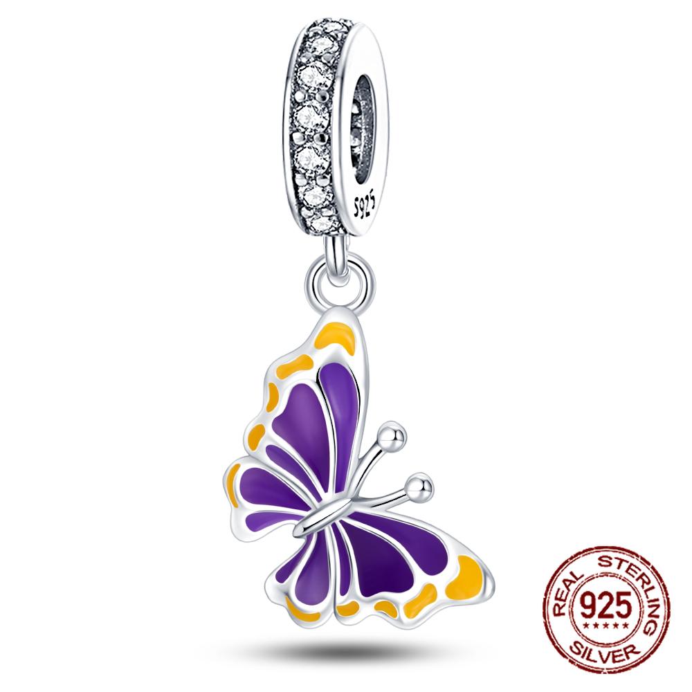 Fashion 925 Copper Fantasy Colorful Butterfly Series Pendent Beads Charms Fit 4MM Hole Diameter Bracelet Zircon Diy Making