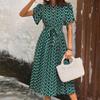 Summer Women Floral Print Long Dress O Neck Short Sleeve Holiday Style