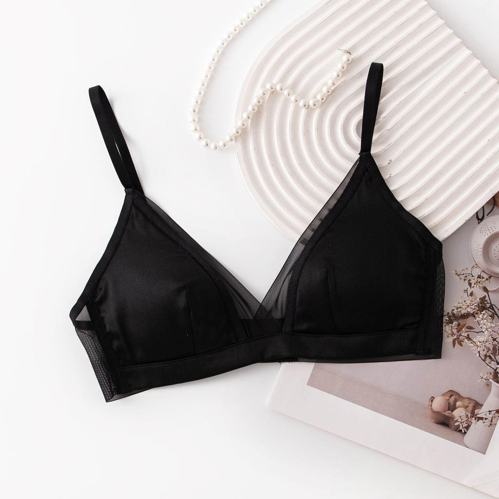 No steel ring mulberry silk removable triangle cup anti-sagging bra