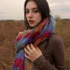 PREMIERE AMOUR Cozy Check Wool Muffler - Blue