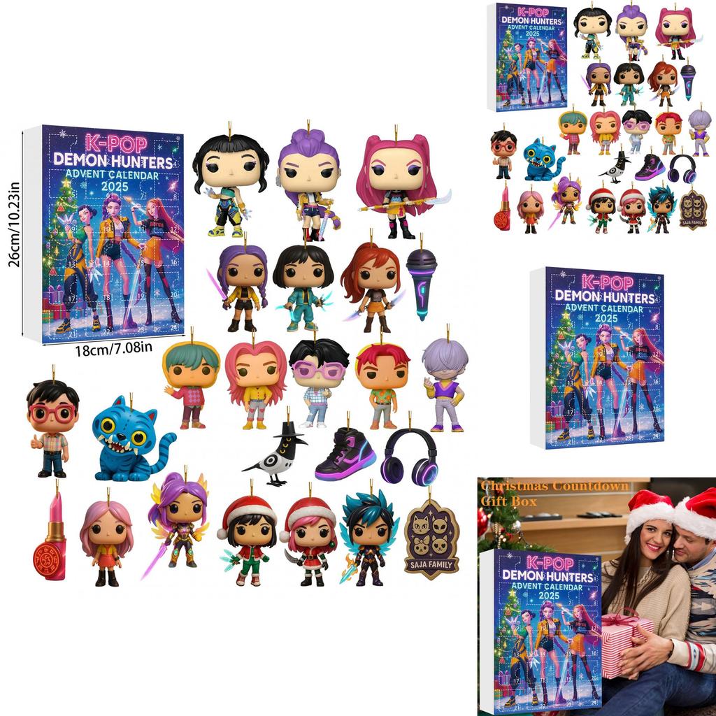 K-pop Охотники на демонов Адвент-календарь с акриловыми фигурками для рождественских подарков и украшения для вечеринки