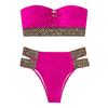 2Pcs/Set Popular Women Swimwear Off Shoulder Gathering Skin-touch Bandeau Bra High Waist Briefs Swimwear Water Activity Clothing