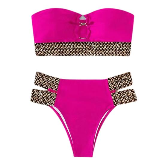 2Pcs/Set Popular Women Swimwear Off Shoulder Gathering Skin-touch Bandeau Bra High Waist Briefs Swimwear Water Activity Clothing