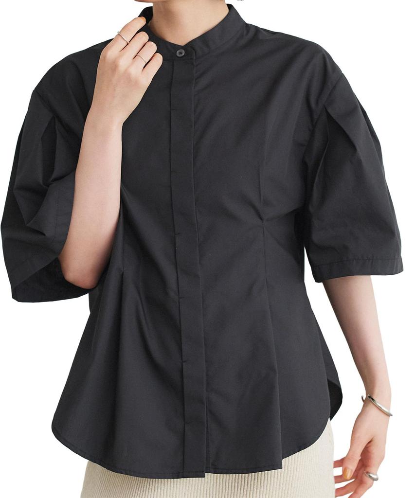 Titibait Waist Tuck Half Sleeve Shirt ADXP4114 Free Size Black Women's