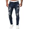 Men's Casual Stretch Jeans Fashion Personality Ripped Holes Slim Stretch Small Feet Motorcycle Jeans