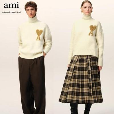 Осень-Зима 2025 Новинка Золотой и Серебряный Большое Сердце Смесовый Свитер с Высоким Воротником из Шерсти Альпаки Мягкий и Липкий Вязаный Парный