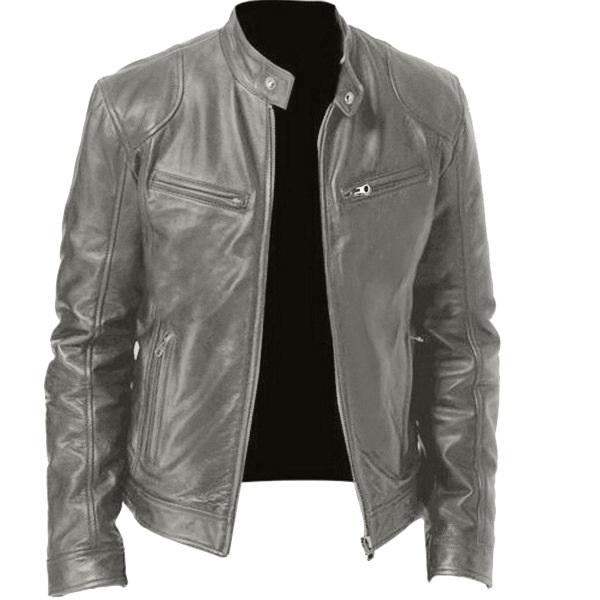 Модная мужская кожаная куртка Slim Fit Stand воротник PU куртка мужская ветрозащитная мотоциклетная куртка с лацканами диагональной застежкой-молнией для мужчин