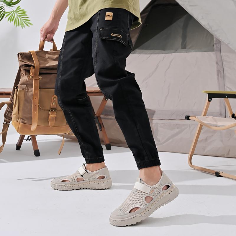 Летние мужские сандалии ручной работы из дышащей сетки, повседневная обувь