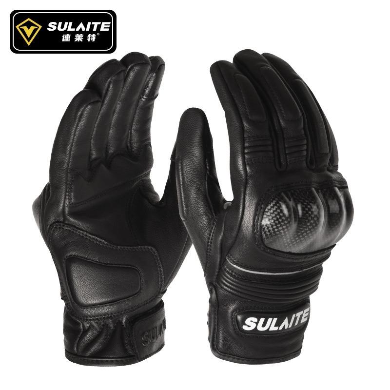 SULAITE Motorcycle Gloves Full Finger Sheepskin Summer Riding Gloves Carbon Fiber Racing Protective Breathable Gloves