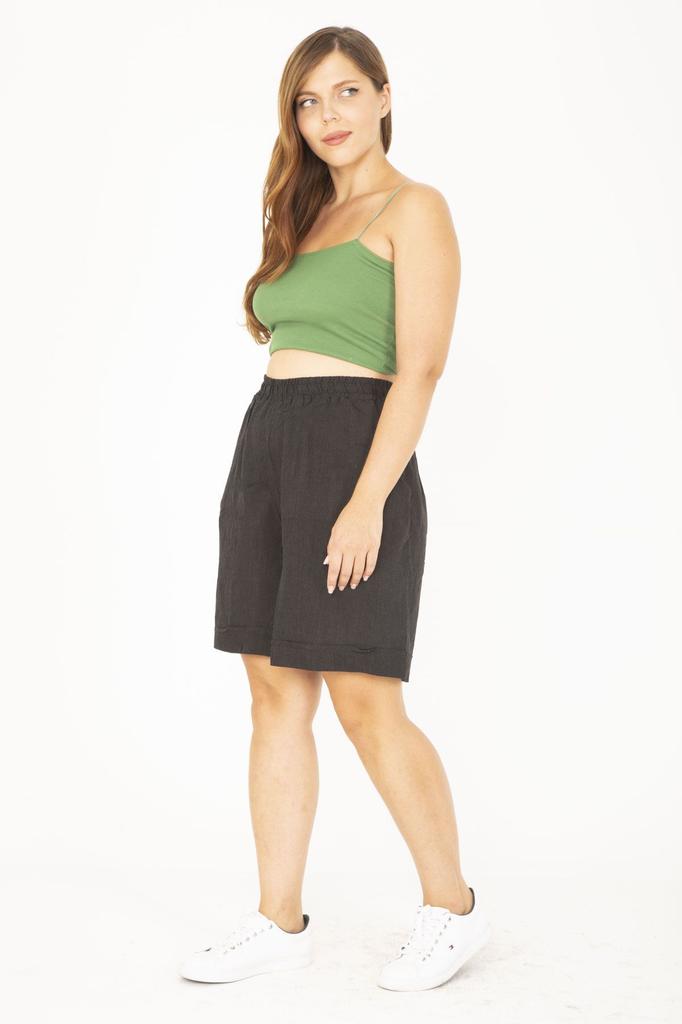 Женские модные шорты большого размера и бермуды большого размера, темно-синие шорты из вискозной ткани с эластичной резинкой на талии