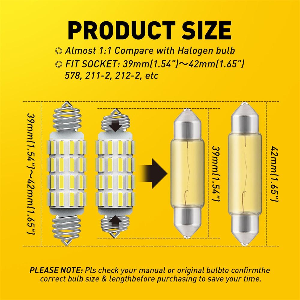 2/4Pcs C5W C10W LED Bulb Canbus 39mm 41mm 42mm LED Interior Reading Light Festoon Auto Dome License Plate Luggage Trunk Lamp