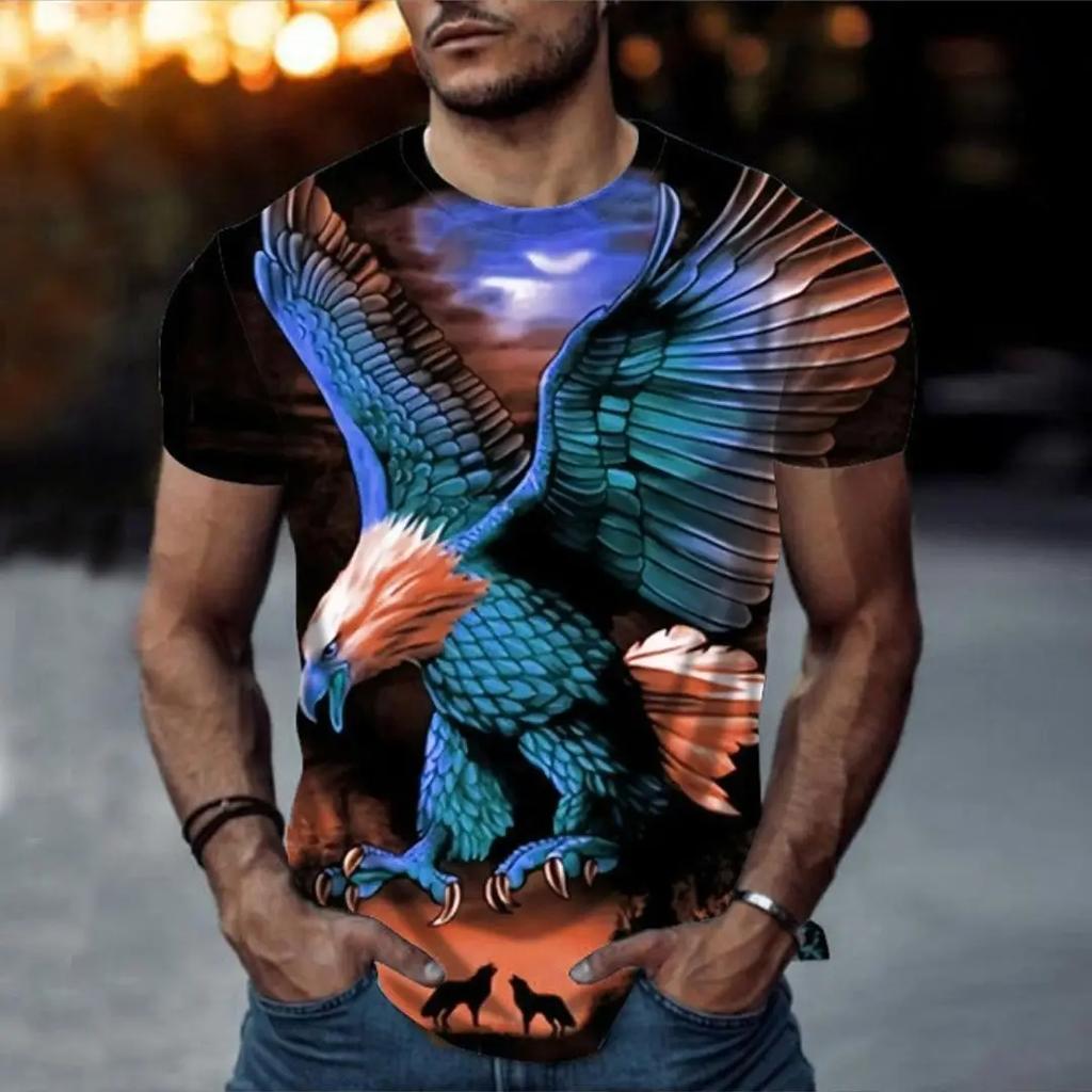 Summer Fashion Vintage T-shirt for Men 3D Eagle Print Short Sleeve Top Fashion Animal T-shirt Loose Oversized T-shirt