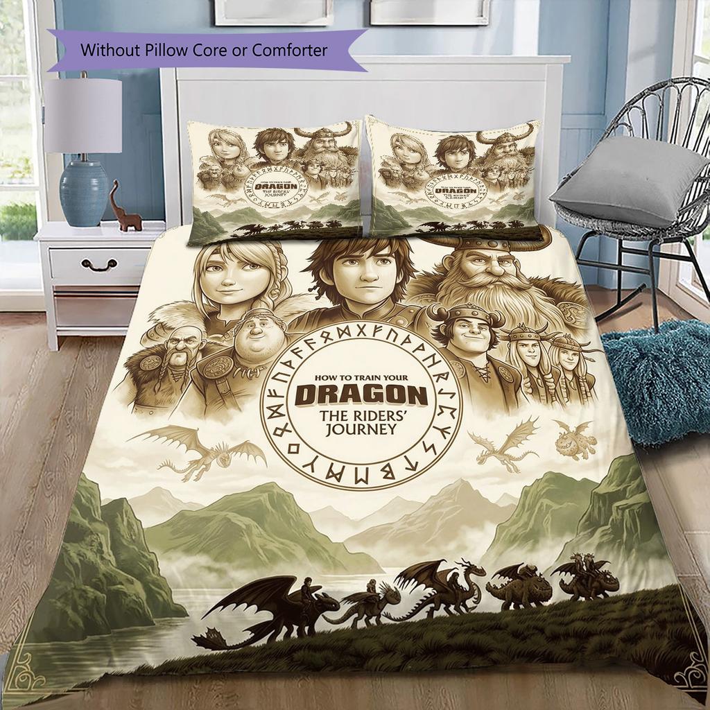 How Train Dragon Pattern Bedding Quilt Set Quilt Cover Pillowcase Home Birthday Gift(1 * duvet cover + 2 * pillowcase, without core)