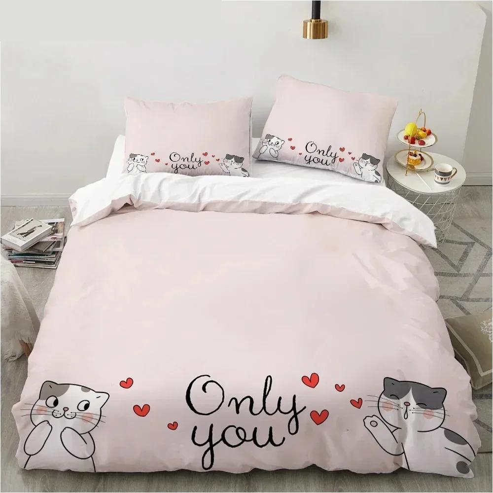 New 3D Print Cartoon Cat and Fish Comfortable Duvet Quilt Cover Pillowcase Bedding Set Children Bedroom Decoration Home Textile