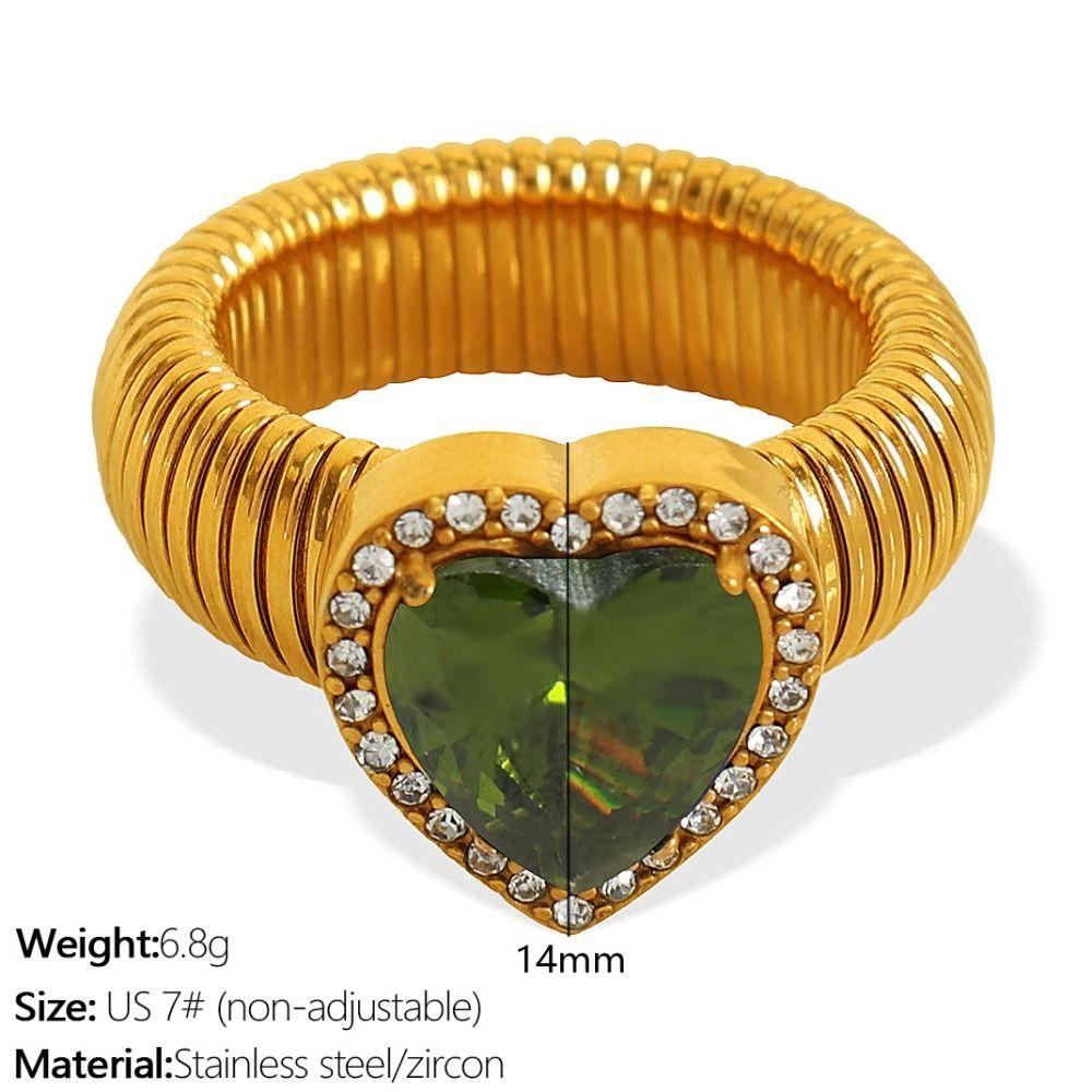 Thick Zircon Heart Ring Vintage Thick Finger Ring Elegant Women's Jewelry Ladies