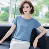 Summer T-shirt Women's Short Sleeved Women's Plus Size Loose Ice Silk Knit Sweater Fashionable Casual Bright Silk Top Thin