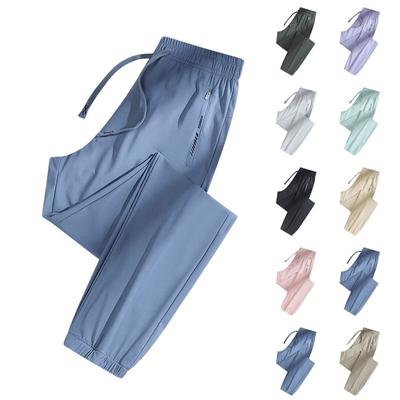 Женские повседневные однотонные прямые повседневные брюки с эластичной резинкой на талии и карманами