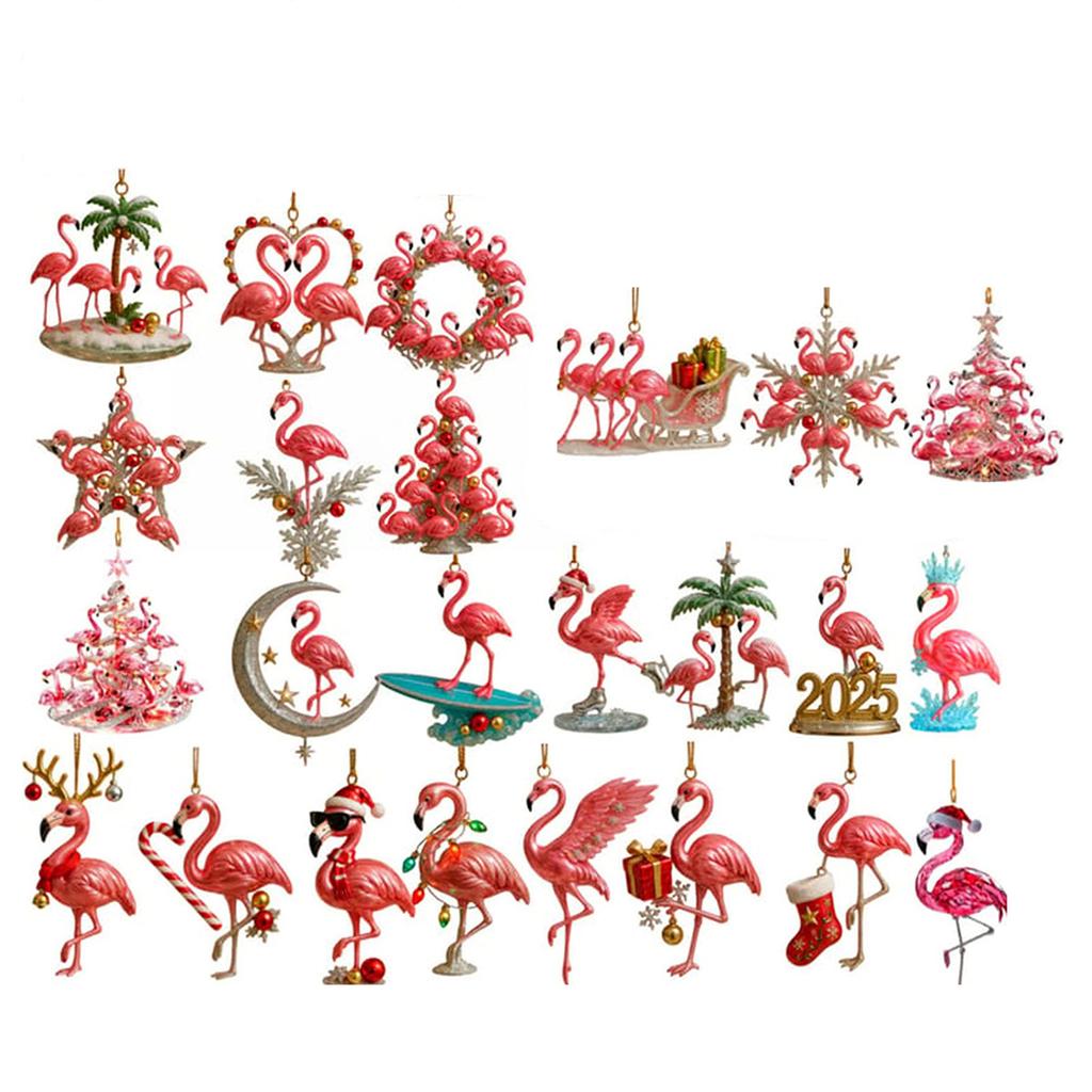 Flamingo Advent Countdown Calendar 2D Flat Acrylic Flamingo Christmas Ornaments for Flamingo Lovers Collectors and Holiday Gifts