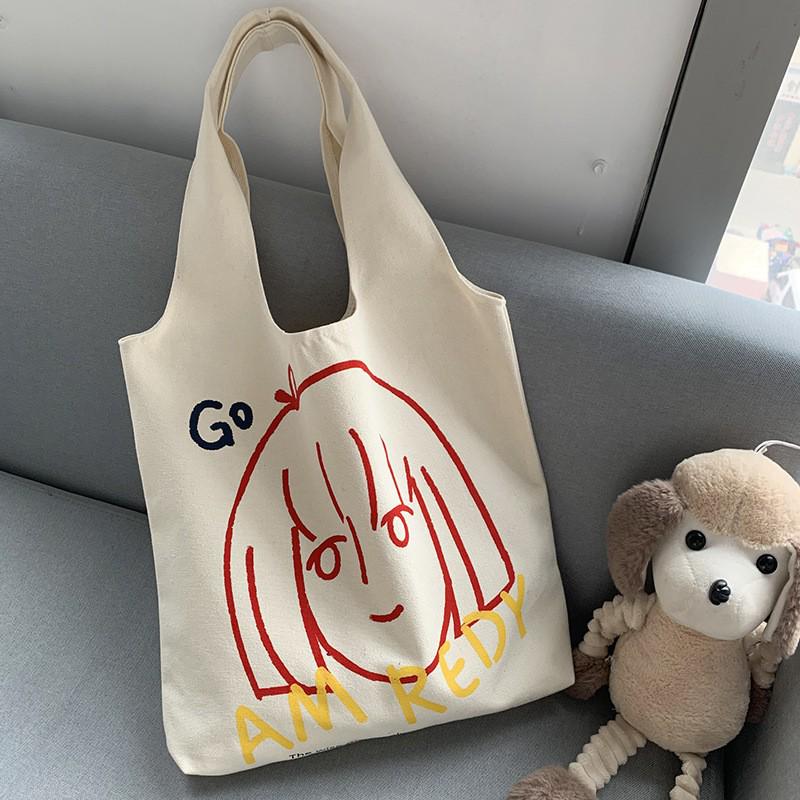 Japanese and Korean Style Canvas Tote Bag - Women's Large Capacity Summer Shoulder Bag for School or Tutoring