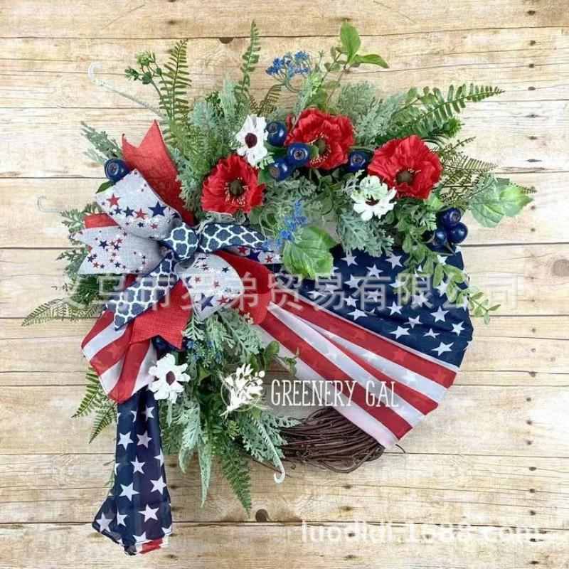 4th Of July Wreath Door Hanging Decoration With USA Flag Patriotic Party Home Outdoor Festive Display